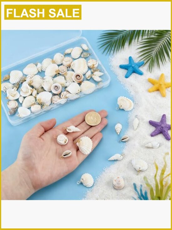 Pave Rhinestone Seashell Conch Charm Pendant: Natural Beach  72pcs Natural Shell Pendants Charms for Jewelry Making Home Decor